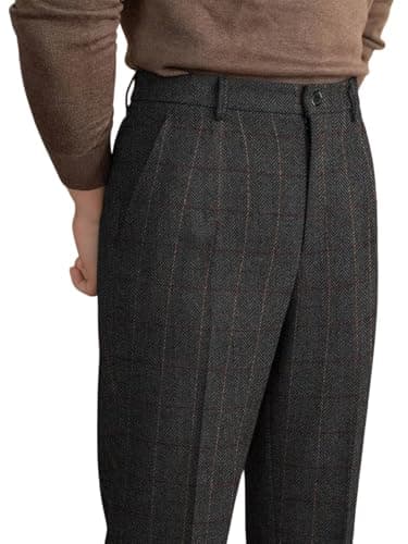 Image of Solovedress Men's Classic Suit Pants Business Straight Fit Plaid Trousers for Formal Occasions, black, 36 W/30 L