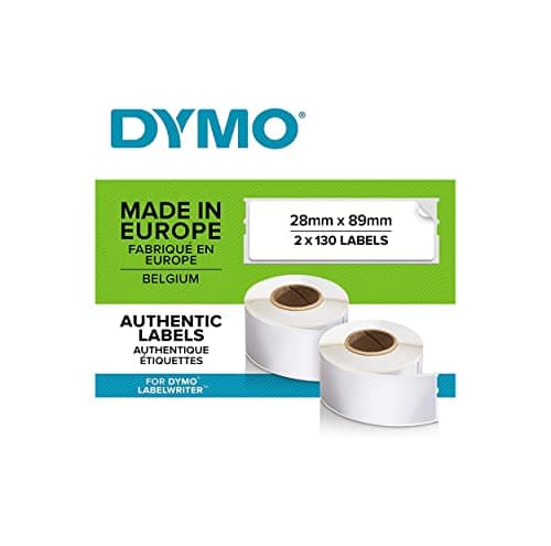 Image of DYMO Authentic LabelWriter Address Labels | 28 mm x 89 mm | Self-Adhesive | Roll of 130 | 2 Pack (260 Easy-Peel Labels) |for LabelWriter Label Makers | Made in Europe