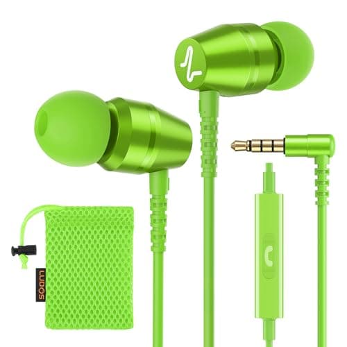 Image of Ludos OMNITONE Wired Earbuds in-Ear Headphones, Earphones with Microphone, 5 Years Warranty, Noise Isolation Corded for 3.5mm Jack Ear Buds for iPhone, iPad, Samsung, Laptop, Gaming, Sports - Green