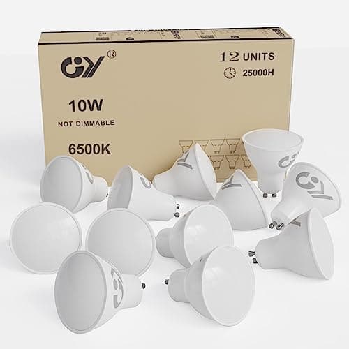 Image of GY GU10 LED Bulbs Cool White 6500K 10W 1100lm, Energy Saving High Lumen Light Bulbs Equivalent to 100W,120° Wide Beam Non-dimmable, Pack of 12