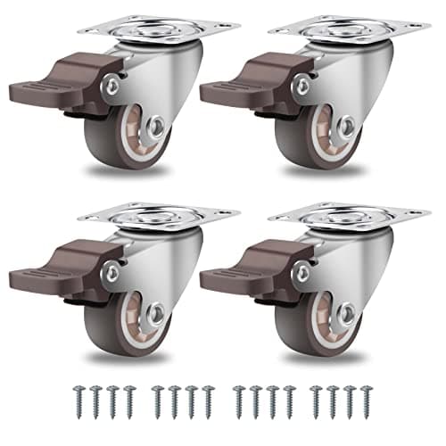 Image of W B D WEIBIDA Heavy Duty Castor Wheels with 4 Brakes, 1" Rubber Casters with Load Capacity 100 Lbs, Easy Rolling Small Swivel Trolley Caster for Furniture, Table, Baby Bed, 4 Pack