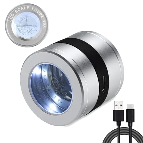 Image of 10x Magnification LED & UV Light Illuminated Loupe Magnifier - Multi-Functional Glass Scale Loupe for Jewelers, Coins, Stamps, Gems, Watch & Phone Repair Inspection