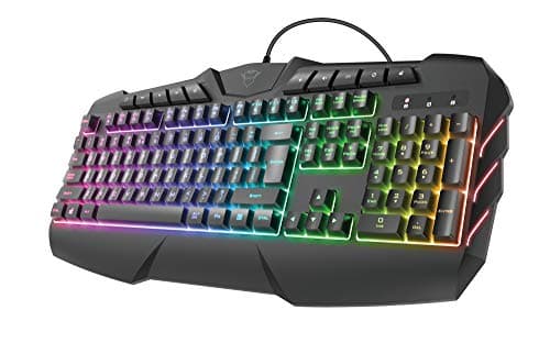 Image of Trust Gaming 23916 Semi Mechanical Gaming Keyboard with UK Layout GXT 881 ODYSS - Multicolour LED illumination, Advanced Anti-Ghosting, 10 Direct Access Keys, PC/Laptop