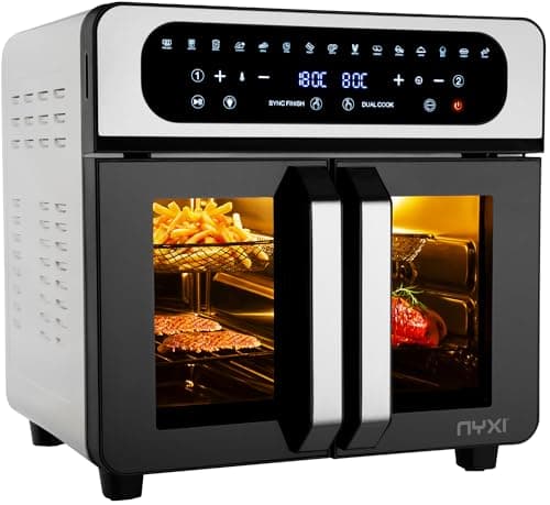 Image of Nyxi 20L Air Fryer Oven with Dual French Glass Doors, Visual Window, 13 Cooking Modes, Digital Control, Adjustable Temperature, Timer, Non-Stick Tray, 12 Accessories, Stainless Steel