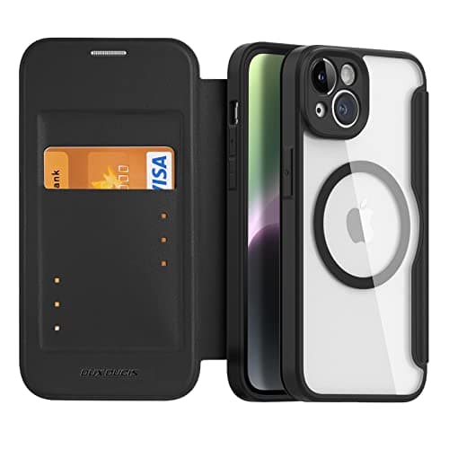 Image of DUX DUCIS for iPhone 14 Case, for iPhone 13 Case with Card Holder, [Compatible with MagSafe] Premium Flip Magnetic Leather Clear Shockproof Protective Phone Case Cover (Black)