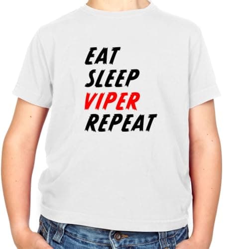 Image of Dressdown Eat Sleep Viper Repeat - Childrens/Kids Crewneck T-Shirt - White - M (7-8 Years)