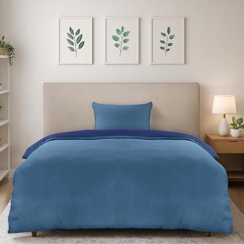 Image of Utopia Bedding 135 x 200 cm Bed Linen Set - Microfibre Duvet Cover 135 x 200 cm + 1 Pillowcase 50 x 75 cm - Navy Blue/Light Blue
