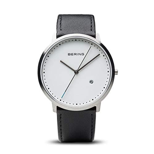 Image of BERING Unisex Quartz Watch, 39 mm Silver Stainless-Steel Case and White Dial, Calfskin Strap, Sapphire Crystal, 3 ATM, 11139-404