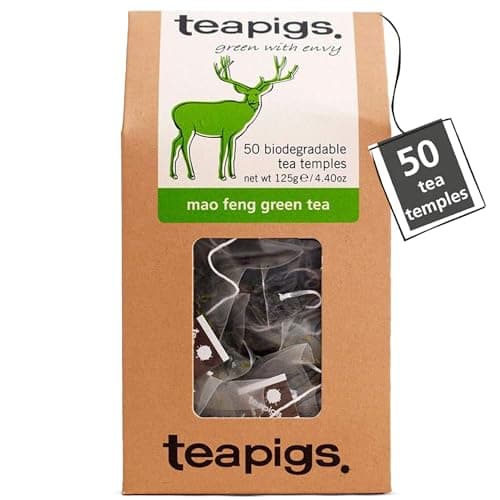 Image of Teapigs Mao Feng Whole Leaf Green Tea Bags - Authentic Chinese Green Tea with Peachy Notes - Light, Refreshing & Naturally 0 Calories - 50 Biodegradable Tea Temples (1 Pack)