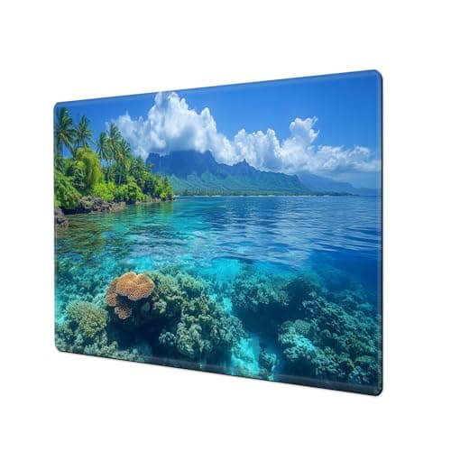 Image of HSDEXWRI 17x14 Inch Large Playmat for Trading Card Games, MTG, Board Game, Poker Table - Non-Slip Rubber Base, Smooth Surface, Odorless, Multi-Player Use Desk Mat[Tropical Island Coral]