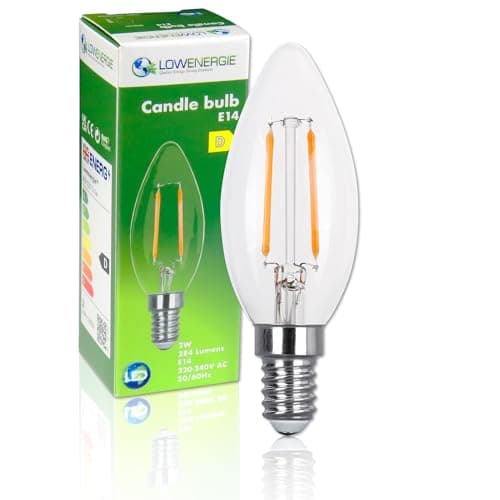 Image of LOWENERGIE LED Filament Candle Bulb C37 E14 Screw 2W 30W Equivalent Warm White 2700K Energy Saving (1)