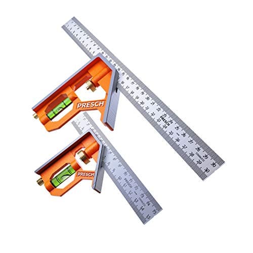 Image of Presch Combination Square Set 150mm & 300mm Metric – Two Accurate Metal Carpenters Tools with Square Ruler – Measuring Tool Set