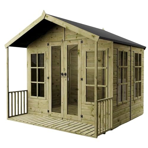 Image of WALTONS | 8 x 8 Wessex Summerhouse with Veranda | Apex Roof | 12mm Shiplap Tongue and Groove | Wooden Garden Room Summerhouse | 10 Year Anti Rot Guarantee | 8 x 8 | 8ft 8ft |