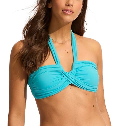 Image of Seafolly Women's Bandeau Halter Bikini Top Swimsuit, Eco Collective Atoll Blue, 2