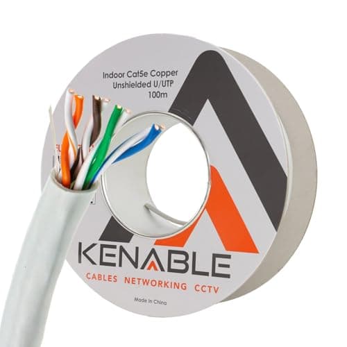 Image of kenable Indoor CAT5e Ethernet Network Cable 100m Reel Grey | Solid Core Copper 24AWG U/UTP 4 Pair | For Structured Wiring Patch Panels RJ45 Face Plates