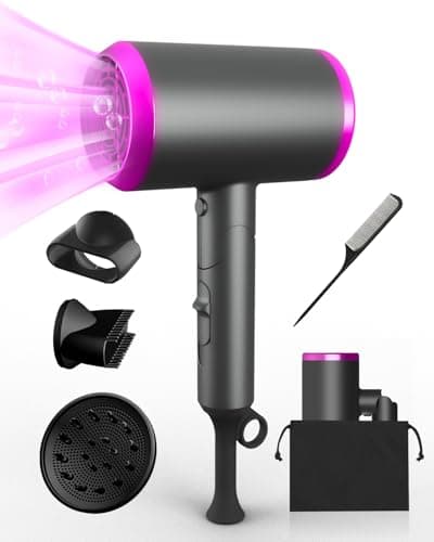 Image of Small Hair Dryer, Foldable Blow Dryer Ionic Hair Dryers with Diffuser & Concentrator for Quick Drying and Easy to Carry, Hair Dryer Set for Women & Man with Storage Bag, Suitable for Home, Travel