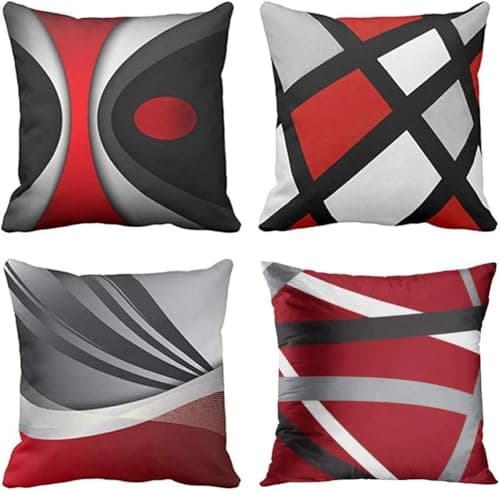 Image of NDMMSO Boho cushion covers 18x18 Set of 4 Mid Century Modern Decorative Throw Pillows Black with red Cushion Pillowcases for Couch Sofa Bedroom Abstract Geometric Home Decor