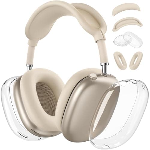Image of 【4 in 1】Protective Kit for AirPods Max Case Cover, Clear TPU Ear Cups Cover + Silicone Ear Pads Case + Headband Covers, Transparent Silicone Accessories for Apple AirPods Max USB-C (2024/2020), Stone