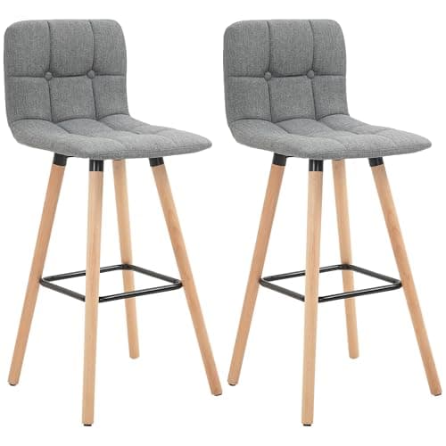 Image of HOMCOM Breakfast Bar Stool Set of 2 Armless Button-Tufted Counter Height Bar Chairs with Wood Legs & Footrest, Grey