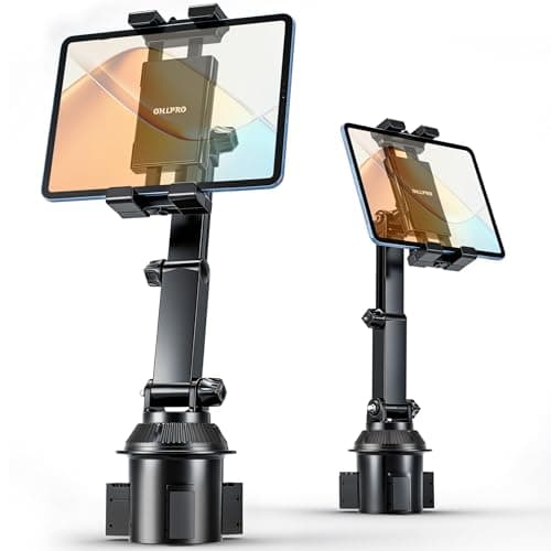 Image of OHLPRO Car Cup Holder Tablet Mount for Truck & SUV, Heavy Duty iPad Holder for Car with Thick Case Friendly Deep Claws, 2.6-3.9" Expandable Base & Adjustable Extension Arm, Fits 5-17" Devices, Black