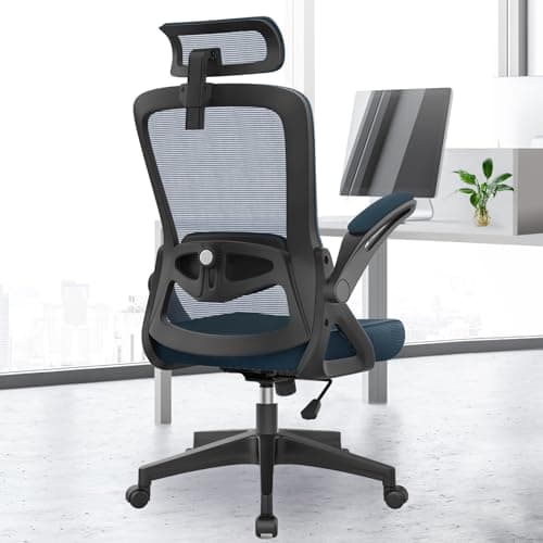 Image of YONISEE Office Chair Ergonomic Office Chair with Lumbar Support, Adjustable Armrests and Headrests, Mesh Chair High Back Comfortable for Home Office (Navy Blue)