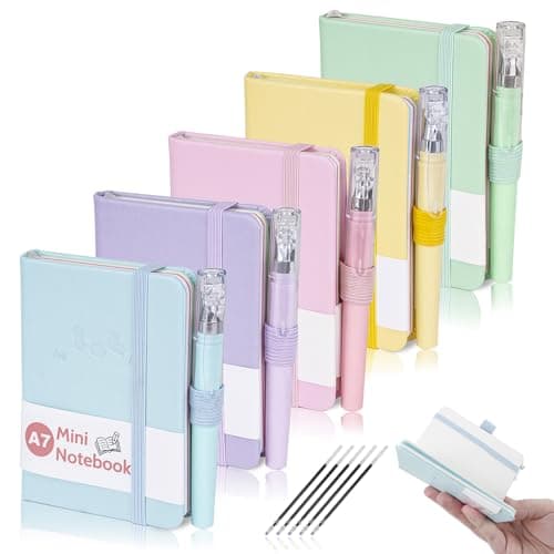 Image of Mulaibdin 5 Pcs Pocket Notebook, Small Notebooks Pocket Size, A7 Notebook with Pen, Small Notepads with Elastic Band, Portable Mini Leather Notebooks for School,Office,Memos,Journal(1 Pattern)