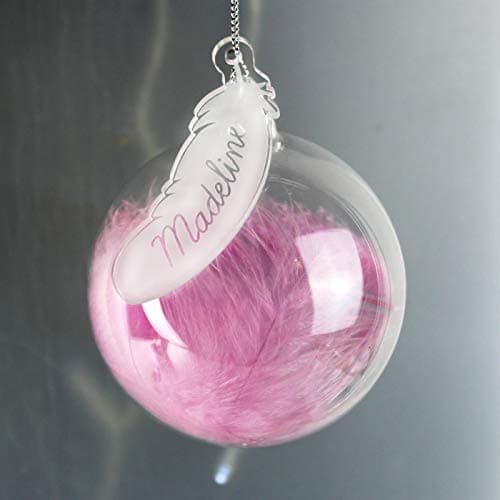 Image of Custom Personalised Pink Feather Glass Bauble - Ideal for Christmas
