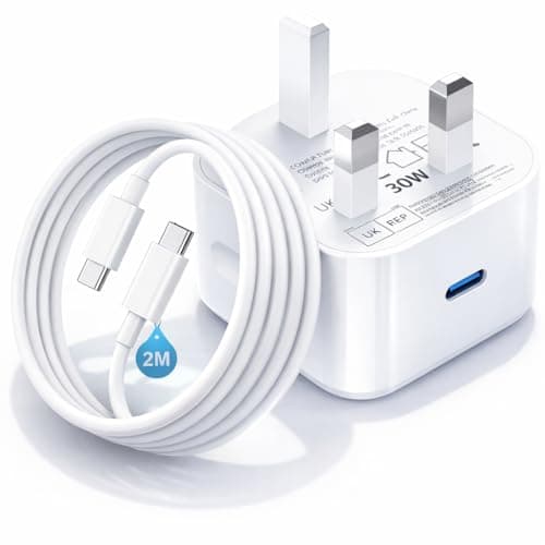 Image of 30W USB C Fast Charger Plug UK 3 Pin PD Power Adapter with 2M Type C Cable Compatible with iPhone 17 16 15, For Samsung Galaxy & Google Pixel