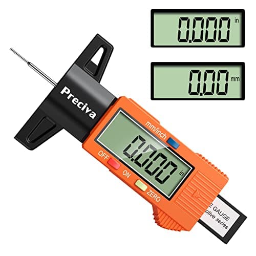 Image of Tyre Tread Depth Gauge, Preciva 0-25.4mm/Inch Digital Tire Checker UK, Tyres Surface Measuring Tool with Large LCD Screen for Cars, Trucks, Motos, Orange