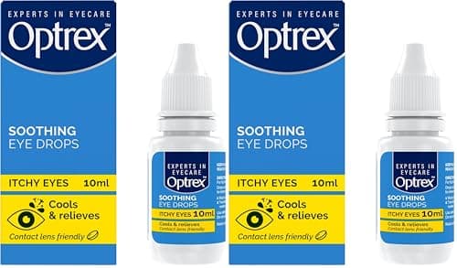 Image of Optrex Itchy Eyes, Double Action Soothing Eye Drops, 10ml, Soothes & Protects, Cools and Relieves, Gets to Work Instantly, On The Go Relief (Pack of 2)