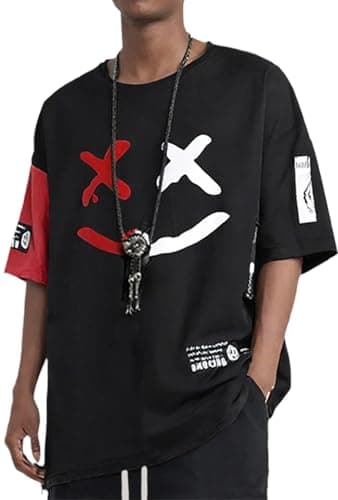 Image of Hello MrLin Men's Techwear Japanese Harajuku Streetwear Hip Hop Short Sleeve T-Shirt Black