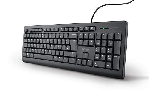 Image of Trust Taro Wired Keyboard, German QWERTZ Layout, Quiet Keys, Splashproof, USB Port, 1.8 m Cable Length, PC Keyboard for Computer, Laptop, Mac, Windows, MacOS - Black