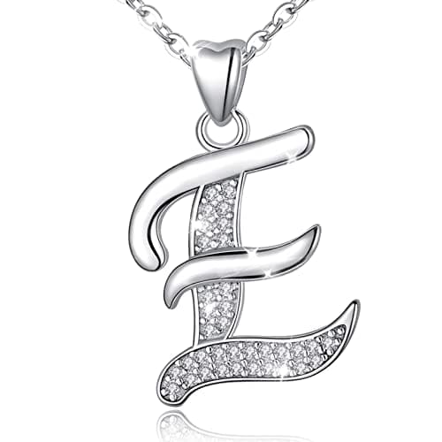 Image of AEONSLOVE Initial Necklace Sterling Silver Letter Necklace Letter E Alphabet Personalized Pendant Jewellery with Cubic Zirconia Gifts for Women Girls