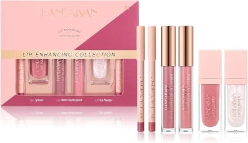 Image of 6PCS Lip Combo Set – Matte Liquid Lipstick, Lipliner & Lip Plumper Kit, Long-Lasting Moisturising Lipstick Makeup Gift Set for Fuller Lips, Nude & Pink Shades(# 01)