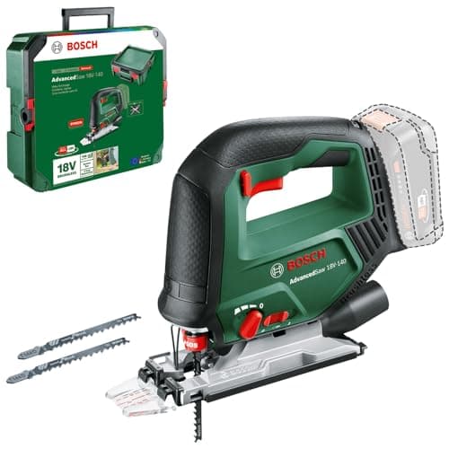 Image of Bosch Cordless Jigsaw AdvancedSaw 18V-140 (Pendulum Function; Brushless Motor; Cutting Depth in Wood/Steel/Alu:140 mm/10mm/20mm; 3X Blades; Without Battery and Charger; in Systembox) - Amazon Edition