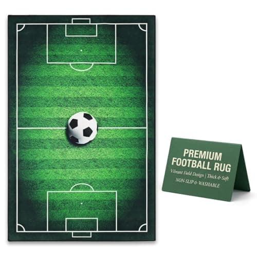 Image of UKCOCO Football Rug, 80 x 120 cm Thickened Football Field Play Mat | Non-Slip Soccer Area Rug, Washable Carpet for Boys Girls Sports Theme Bedroom & Living Room, Green