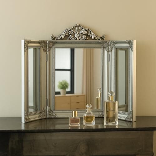Image of Melody Maison Ornate Silver Dressing Table Triple Mirror