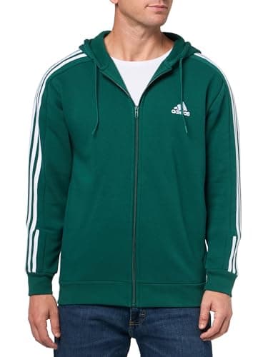 Image of adidas Mens Essentials Fleece 3-Stripes Hoodie Athletic Outerwear Casual - Red, Collegiate Green/White, XXS