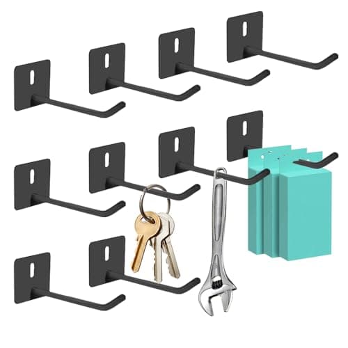 Image of MUWINC Universal Metal Pegboard Hooks, 10-Pack Tool Pegboard Hooks with Anti-Slip Design, for Tool Room, Kitchen, Workbench, etc.(Black,75mm)