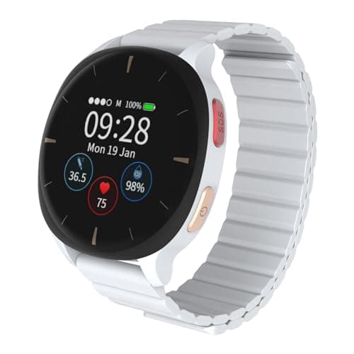Image of Audar E2 Health Monitor Smartwatch, Elderly Life Saving Bracelet for Cadut and SOS GPS Alarm, 24/7 Beat, Pressure, SpO2, Temperature, AI Wellness Report, Data via Cloud IoT Platform, Without App