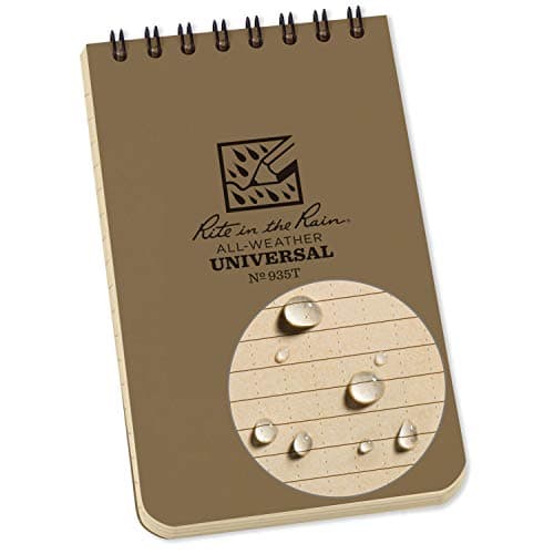 Image of Rite in the Rain Waterproof Paper Universal Pocket Top Wire Bound Spiral Notebook Tan 100 Pages 50 Sheets Imperial & Metric Ruler 3 x 5 Inch