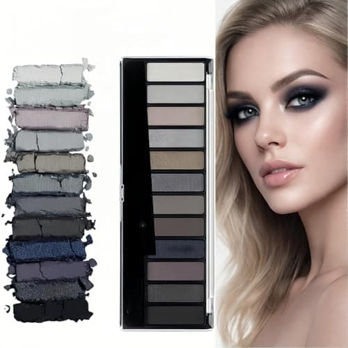 Image of Smokey Eyeshadow Palette 12 Shades,Grey Shimmer Black Eye Shadow Pallets for Women,Long Lasting Waterproof Blendable Make-up Palettes,Full Matte Smokey Eye Shadow Pallets