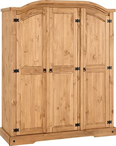 Image of Seconique Corona 3 Door Wardrobe in Distressed Waxed Pine