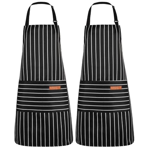 Image of saerryor 2 Pack Unisex Adjustable Bib Apron with Pockets Cooking Kitchen Chef Women Men Aprons for Home Kitchen,Restaurant,Coffee House,Black