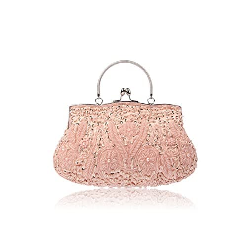 Image of CORIOS Evening Clutch Bag for Women Vintage Beaded Sequin Handbag Bridal Wedding Purse Fashion Floral Shoulder Bag - 1920s Accessories Glitter Crossbody Bag for Banquet Party Cocktail Prom Champagne