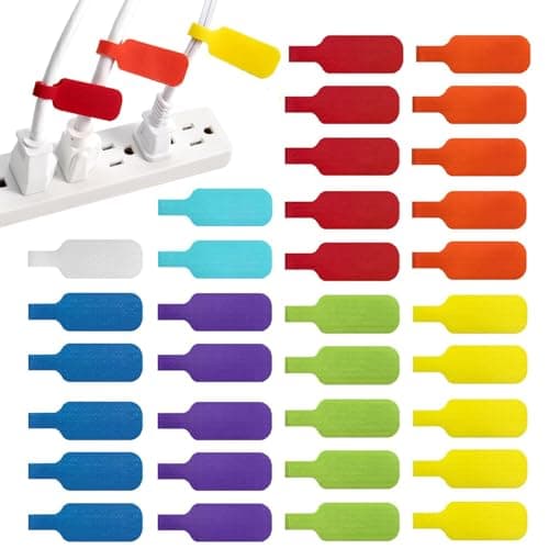 Image of 40-Pack Multi-Color Cable Labels - Write-On Self-Adhesive Wire Markers - Durable Nylon Cord Tags for Office, Home & IT - 8 Color-Coding Identification Strips for Ethernet, USB, Chargers & Power Cords
