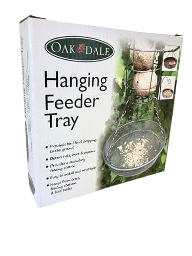 Image of Oakdale Hanging Bird Feeder Tray | Grey Metal Micro Mesh Seed Catcher | 18cm Wide | Fits Feeding Stations, Trees & Bird Tables | Reduces Ground Mess & Deters Pests | Wild Garden Birds