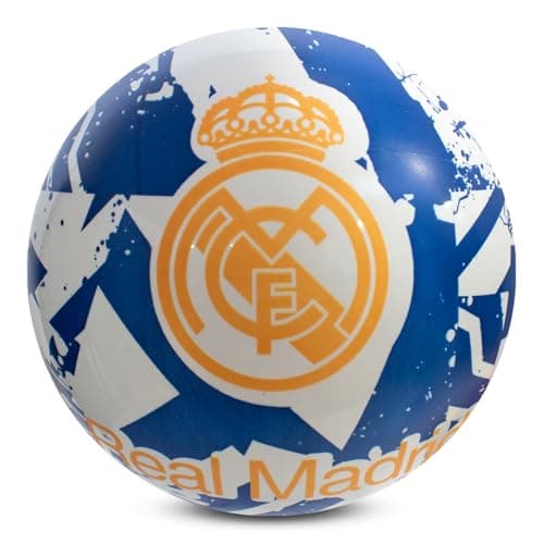 Image of Hy-Pro Officially Licensed Real Madrid CF Play Ball, 9 Inch, Flyaway, Real Madrid Merchandise, Great Football Gift Idea, Ideal For Kids, Soft Ball, Indoor & Outdoor