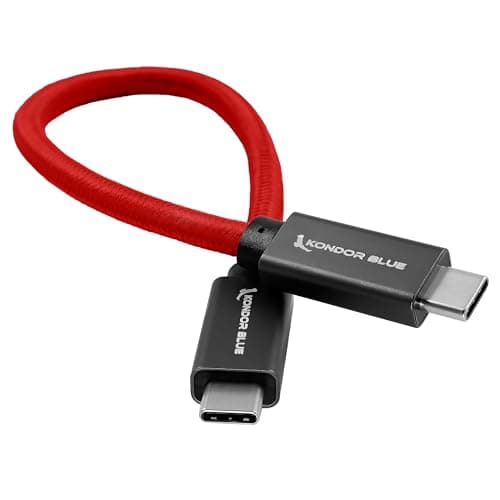 Image of KONDOR BLUE | 8.5" USB-C to USB-C Cable for SSD Recording & Charging - 8K Data and Power Delivery | 20 Gb/s Transfer Speed, USB PD 100W Charging, & Nylon Braided with Reinforced Connectors | Red