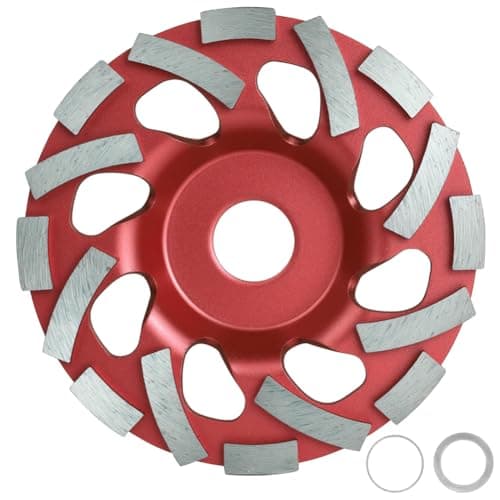 Image of Adiwo Turbo Diamond Cup, 5 Inch Diamond Grinding Cup Wheel, 125x22.2mm, Segment Cutting, Professional Angle Grinder, Comes with Two 20mm 16mm Reducer Rings, for Granite, Concrete, Wall, Stone, Red